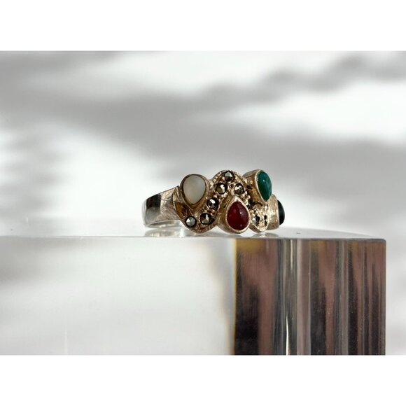 Multi Gemstone SW Style Wavy 925 Sterling Silver Vintage Ring - sz 7.5 - Picture 4 of 14